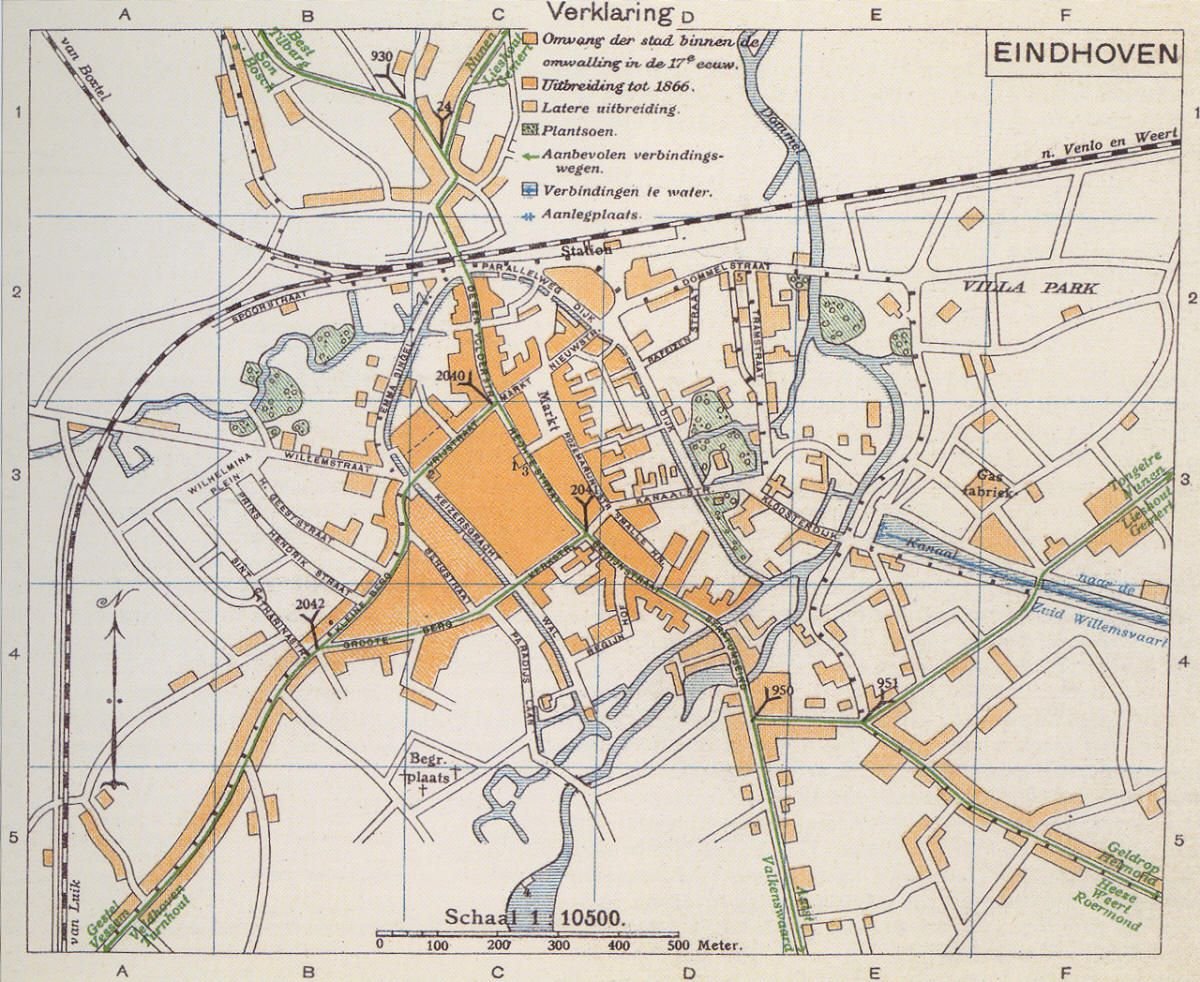 Historische plattegrond van Eindhoven uit de begintijd van de tapperij